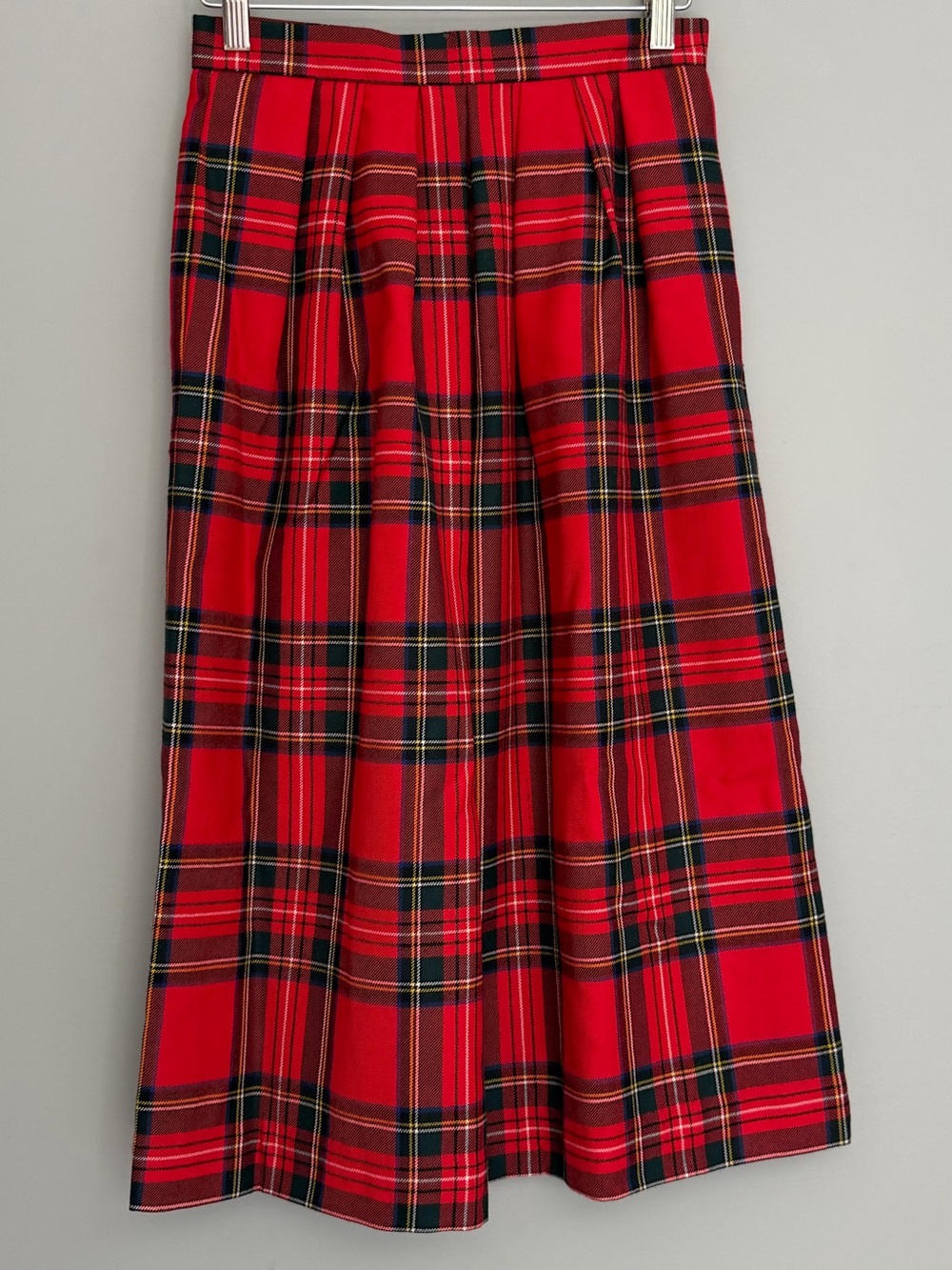 VTG Lands' End 100% Wool Scotland Made Classic Tartan Pleated Midi Skirt Holiday